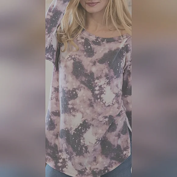 Purple Tie Dye Mix Raw Edge Thumbhole Long Sleeve Top - Picture 2 of 4